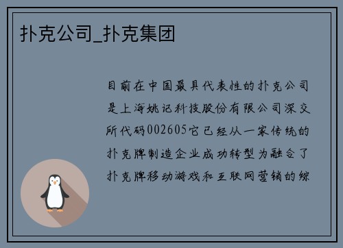 扑克公司_扑克集团